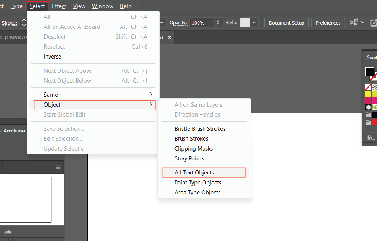 select all text objects